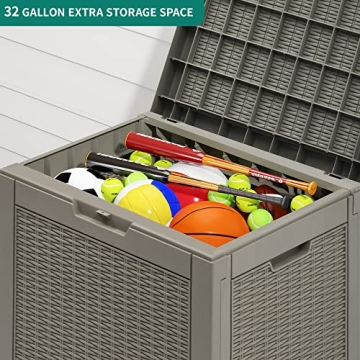 YITAHOME 32 Gallon Rattan Deck Box for Outdoor Storage