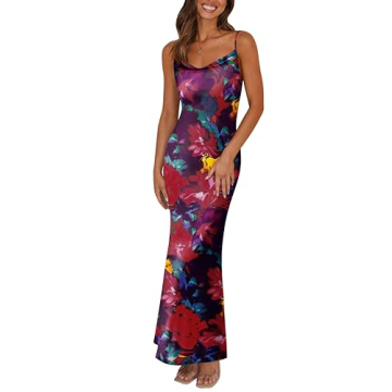 PRETTYGARDEN Adjustable Straps Sleeveless Summer Dress – Floral Mesh Bodycon Maxi Dress for Women ...