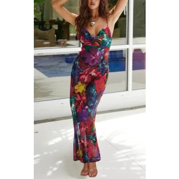 Floral Mesh Bodycon Maxi Dress for Summer 2024