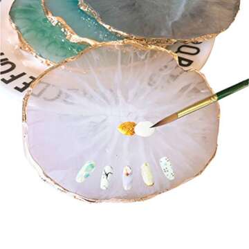 JASSINS Resin Nail Art Palette,Nail Art Painting Mixed Color Palette Gold Edge Nail Gel Color Makeup Display Board (White)