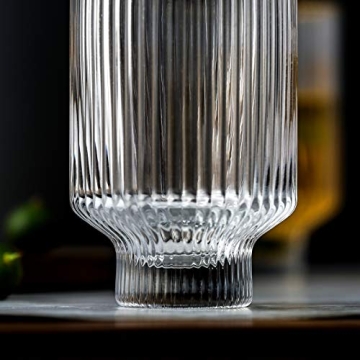 G Bedside Carafe Glass Set, 1 Pitcher 2 Cups For Nightstand Water, Ribbed Bedside Water Decanter 59 oz With Gold Rim Tumbler 12.5 oz Cup,Vintage Bedside Carafe Use for Bathroom,Bedroom,Kitchen, Office