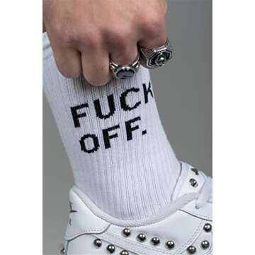 Ryshman Womens Christmas Novelty Crew Tube Socks with Funny Sayings Fuck Off（White4）