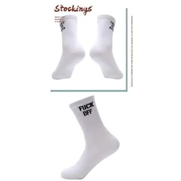 Ryshman Womens Christmas Novelty Crew Tube Socks with Funny Sayings Fuck Off（White4）