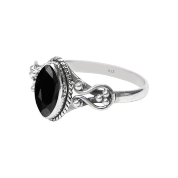 Black Tourmaline Stone Ring in 925 Sterling Silver for Women