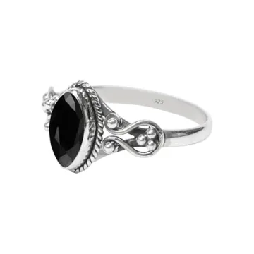 Black Tourmaline Stone Ring in 925 Sterling Silver for Women
