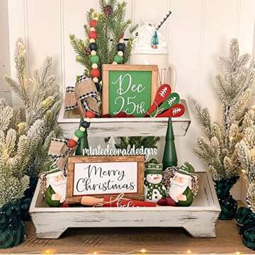 Tiered Tray Stand Farmhouse Tiered Tray for Decors Holder 2 Tiered Tray Stand for Kitchen Bedroom Entryway Coffee Bar