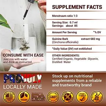 FabLab Quinine Tincture Extract Quinine Dried Bark Herbal Supplement Quinine Immune System Support Cinchona Bark Liquid Drops Alcohol and Gluten Free 2 Fl Oz