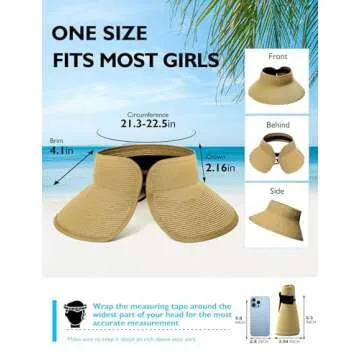 Straw Sun Visor Hats for Women, Pakcable Roll-Up Wide Brim Ponytail Summer Beach Hat, Straw Hats for Women UV Protection, Beach Hats for Women for Girls Holiday Summer Vacation Travel (Dark Coffee)