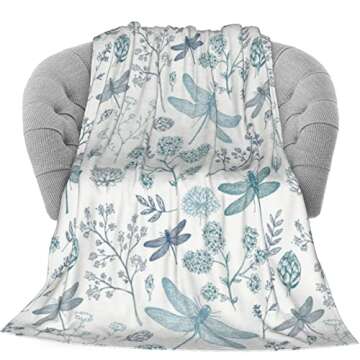 Dujiea Blue Dragonfly Flannel Fleece Throw Blanket 50"x60", Living Room/Bedroom/Sofa Couch Warm Soft Bed Blanket for Girls Boys Adults All Season Ultra Soft