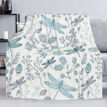 Dujiea Blue Dragonfly Flannel Fleece Throw Blanket 50"x60", Living Room/Bedroom/Sofa Couch Warm Soft Bed Blanket for Girls Boys Adults All Season Ultra Soft