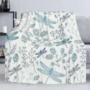 Dujiea Blue Dragonfly Flannel Fleece Throw Blanket 50"x60", Living Room/Bedroom/Sofa Couch Warm Soft Bed Blanket for Girls Boys Adults All Season Ultra Soft