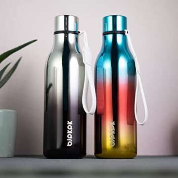 BJPKPK Insulated Water Bottles, 18 oz Stainless Steel Metal Water Bottle with Strap, BPA Free Leak Proof Thermos, Mugs, Flasks, Reusable Water Bottle for Sports & Travel, Blue Lagoon