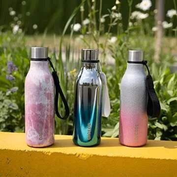 BJPKPK Insulated Water Bottles, 18 oz Stainless Steel Metal Water Bottle with Strap, BPA Free Leak Proof Thermos, Mugs, Flasks, Reusable Water Bottle for Sports & Travel, Blue Lagoon