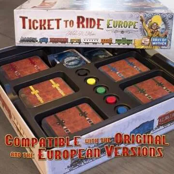 PRODUCT80 BitsBin Storage Cases for Ticket to Ride Board Games, Compatible with Original, Europe, Rails and Sails Versions, Includes 5 "Vintage Style Suitcases to Organize your Game