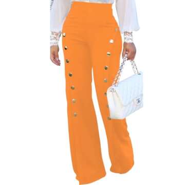 PINSV Women's Stretchy Bootcut Pull On Dress Pants Business Casual Work Pants Orange L