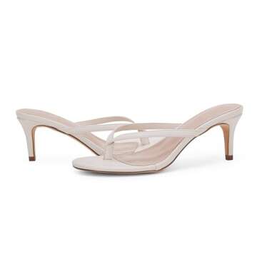 Coutgo Women's Kitten Heel Flip Flops Slip On Thong Slide Sandals Comfortable Summer Beach Shoes, Nude, Size 7