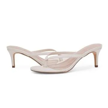 Coutgo Women's Kitten Heel Flip Flops Slip On Thong Slide Sandals Comfortable Summer Beach Shoes, Nude, Size 7