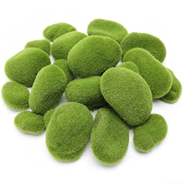 BigOtters 24 PCS Artificial Moss Rocks, 6 Size Faux Green Moss Covered Stones Green Moss Balls Decor...