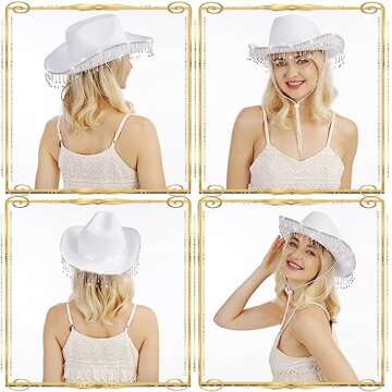 quescu Bridal Cowboy Hat and Veil Bachelorette Party,White Cowgirl Hat Wedding Bridal Shower Decoration (Style 2)