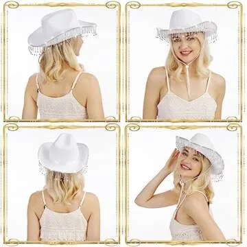 quescu Bridal Cowboy Hat and Veil Bachelorette Party,White Cowgirl Hat Wedding Bridal Shower Decoration (Style 2)