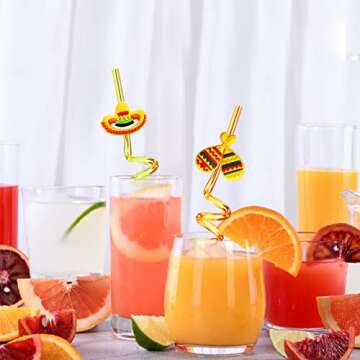 Colorful 24 Cinco De Mayo Fiesta Drinking Straws
