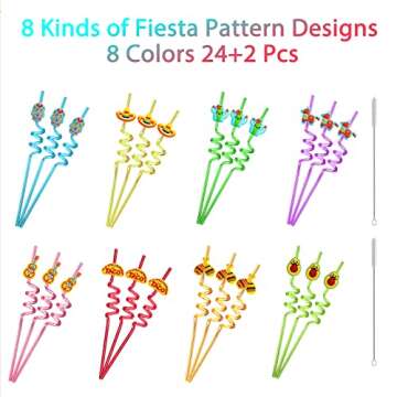 Colorful 24 Cinco De Mayo Fiesta Drinking Straws