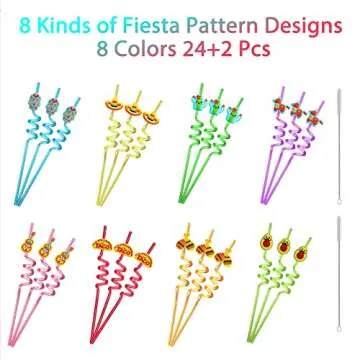 Colorful 24 Cinco De Mayo Fiesta Drinking Straws