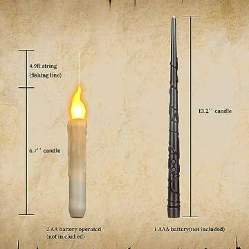 GEDSTMDRK Halloween Decorations Indoor & Outdoor, Floating Candles with Wand Remote - Witch Decor Flameless Hanging LED Candles for Room Home Bedroom Christmas Birthday Party,