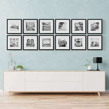 Gallery Perfect Black 12 Piece Square Photo Gallery Wall Picture Frame Set with Hanging Template, 16...