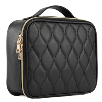 Stagiant Travel Makeup Bag - Stylish and Spacious Black Quilted Organizer for Beauty Essentials
