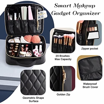 Stagiant Travel Makeup Bag - Large Quilted Cosmetic Organizer
