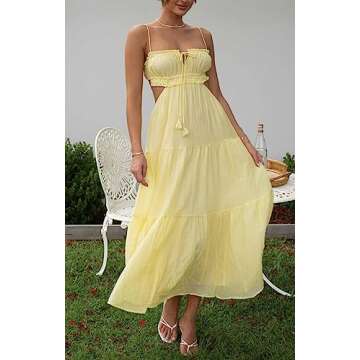 Summer Floral Maxi Dress for Women Spaghetti Strap Square Neck Ruffle Aline Long Dress Cottagecore B...