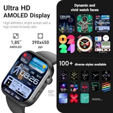 TOZO AMOLED S6 Smart Watch 1.85" Ultra-Clear Screen Dynamic Faces Bluetooth Call,100+ Sports Modes F...