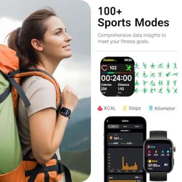 TOZO AMOLED S6 Smart Watch 1.85" Ultra-Clear Screen Dynamic Faces Bluetooth Call,100+ Sports Modes Fitness Activity Tracker with Heart Rate/Sleep/Blood Oxygen Monitor IP68 Waterproof Black