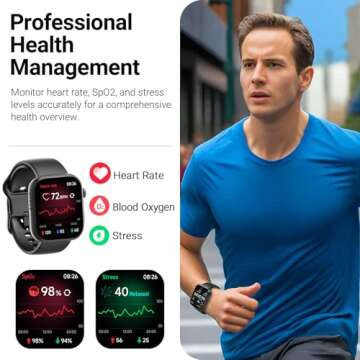 TOZO AMOLED S6 Smart Watch 1.85" Ultra-Clear Screen Dynamic Faces Bluetooth Call,100+ Sports Modes Fitness Activity Tracker with Heart Rate/Sleep/Blood Oxygen Monitor IP68 Waterproof Black