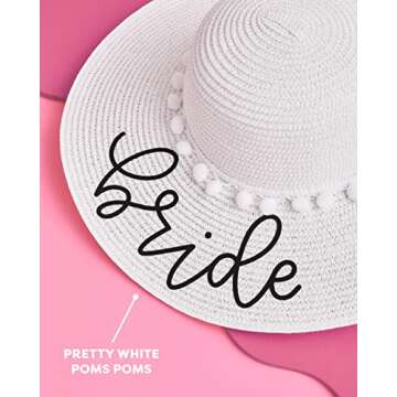 xo, Fetti Bachelorette Party Decorations White Bride Pom Pom Sun Hat | Chic Bridal Shower Gift, Bridesmaid Favors, Bride to Be