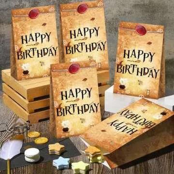 Containlol 28 Pcs Wizard Party Favor Bags Magical Treat Bags Paper Goodie Candy Bags Magical Wizard Birthday Party Favors for Kids Boy Girl Birthday Decor Gift Supplies