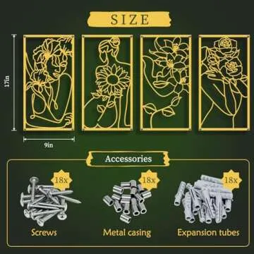 Zzbakress 4 Pcs Metal Minimalist Abstract Woman and Flower Wall Art Single Line Drawing Art Decoration Minimalist Home Hanging Wall Art Decor for Bedroom Kitchen Bathroom Living Room (style1, Gold)