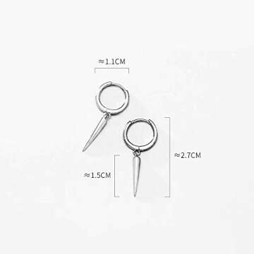 Minimalist Spike Dangle Drop Hoop Earrings for Women Girls 925 Sterling Silver Charms Hoops Cuff Cartilage Stud Tragus Helix Wrap Geometric Hypoallergenic Fashion Personalized Punk (Silvery)