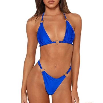 MIKETAI Sexy 2 Piece Bikini Spaghetti Strap Swimwear Blue