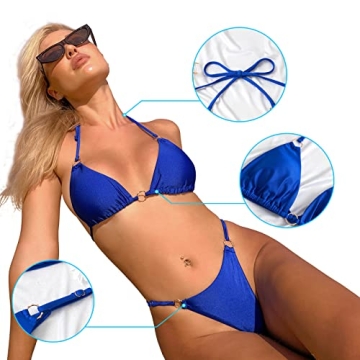 MIKETAI Sexy 2 Piece Bikini Spaghetti Strap Swimwear Blue