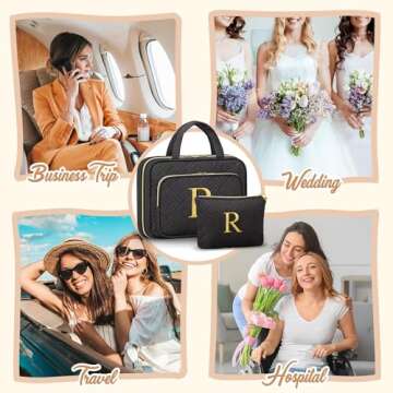 Personalized Birthday Gifts for Women - 2 PCS Initial Hanging Toiletry Bag & Makeup Bag with Embroidery Letter Travel Organizer Cosmetic Bag Easter Gift Ideas for Mom Wife Friend Sister Her Teacher