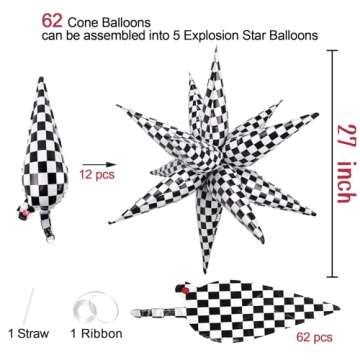 Checkered Star Balloons for Racing Themed Party
