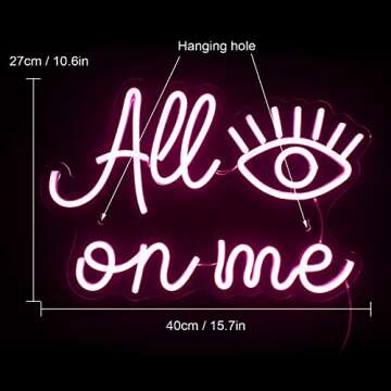 Wanxing All Eyes on Me Neon Sign Evil Eye Led Sign Pink Eye Lash Neon Light Words Neon Led Sign Ligh...
