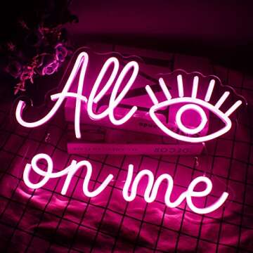 Wanxing All Eyes on Me Neon Sign Evil Eye Led Sign Pink Eye Lash Neon Light Words Neon Led Sign Light up Sign USB Powered Switch Eye Neon Signs for Wall Decor Girls Bedroom, Game Room, Bar, Wedding, Birthday Party,Home Decor Neon Lights