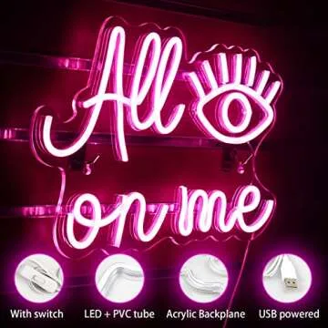 Wanxing All Eyes on Me Neon Sign Evil Eye Led Sign Pink Eye Lash Neon Light Words Neon Led Sign Light up Sign USB Powered Switch Eye Neon Signs for Wall Decor Girls Bedroom, Game Room, Bar, Wedding, Birthday Party,Home Decor Neon Lights