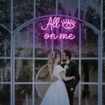 Wanxing All Eyes on Me Neon Sign Evil Eye Led Sign Pink Eye Lash Neon Light Words Neon Led Sign Light up Sign USB Powered Switch Eye Neon Signs for Wall Decor Girls Bedroom, Game Room, Bar, Wedding, Birthday Party,Home Decor Neon Lights