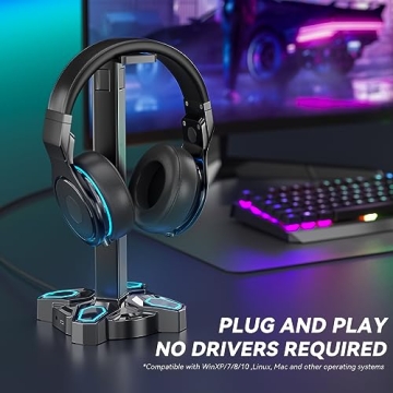 KDD Gaming Headphones Stand with Light Modes USB Charging