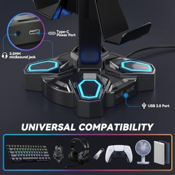 KDD Gaming Headphones Stand with Light Modes USB Charging