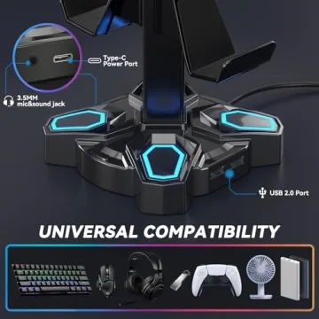 KDD Gaming Headphones Stand with Light Modes USB Charging